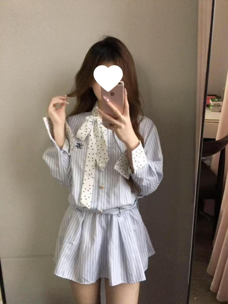 Women's Petite Striped Shirt Dress - Korean Style, Slimming Fit for Spring 2025