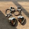 Sweet Bowknot Big Heart Pendant Keyring Silver Color Charm Keychain Decoration