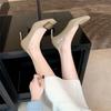 New Nude Color Thin High Heels Versatile Fashion Shallow Mouth Square Toe Metal Party Square Button Women's Single Shoes