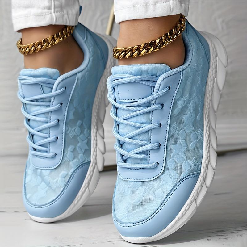 

Women s Fashion Lace Floral Sneakers, White Casual Sports Shoes, Comfortable Lace-up Footwear With Chunky Sole 45 синій