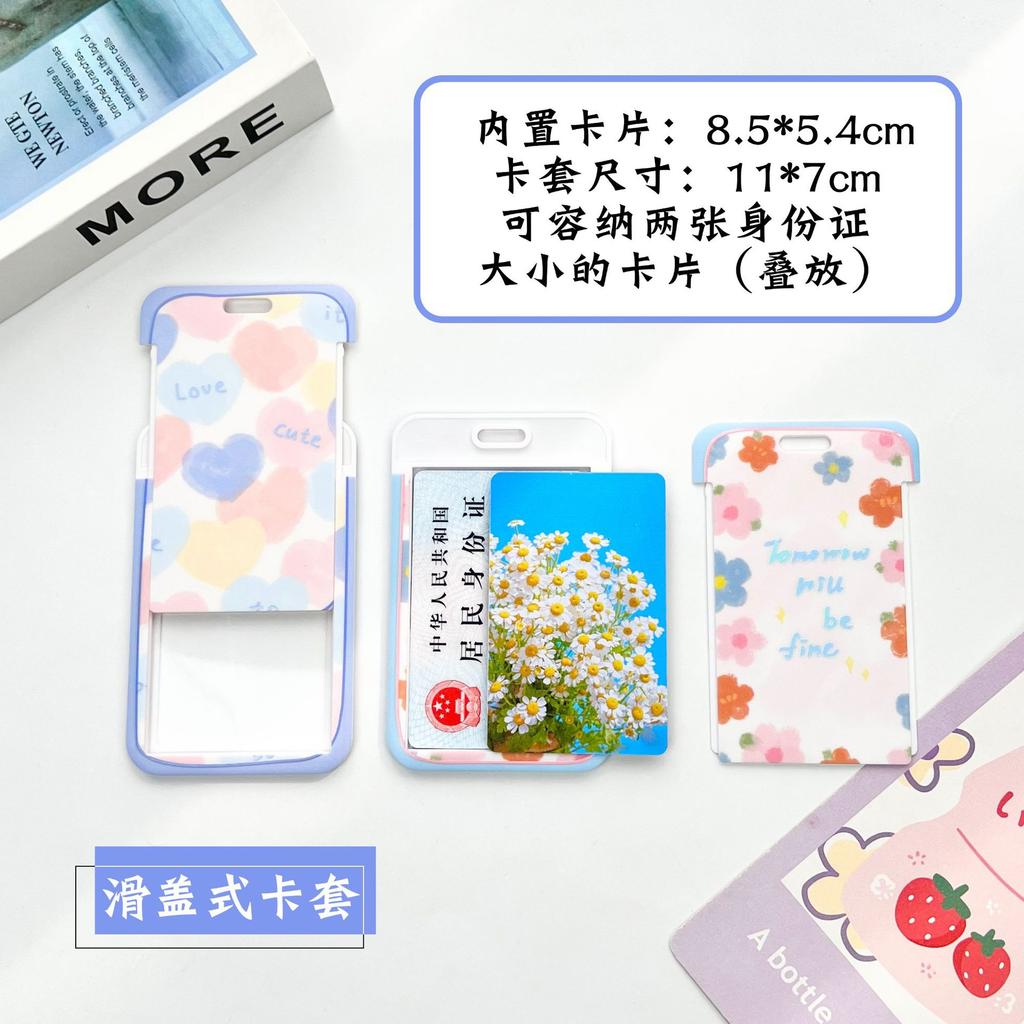 Ins Student Id Card Holder with Lanyard Slide Cover Transparent ABS School Card Cover Game Cards IC Card Protective Cover
