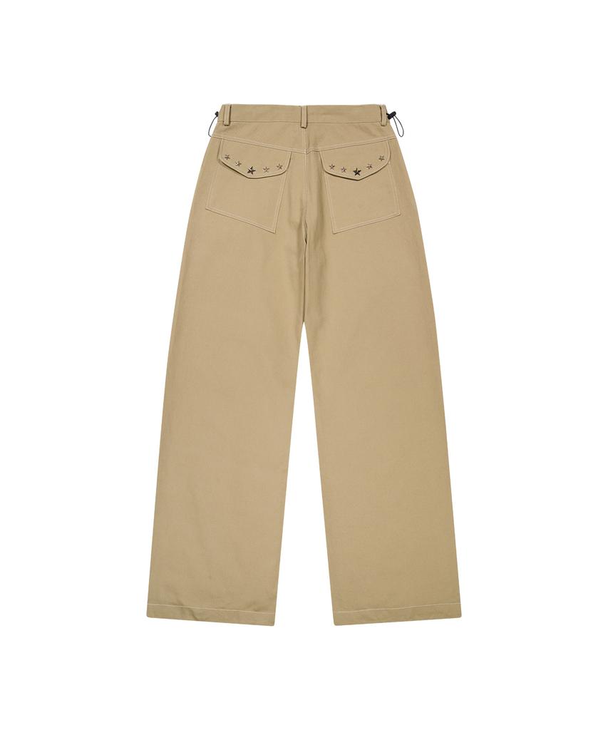 Tansanmageunesyum Juyoung X Carbonated Cotton Wide Star Stud Pants (Beige)