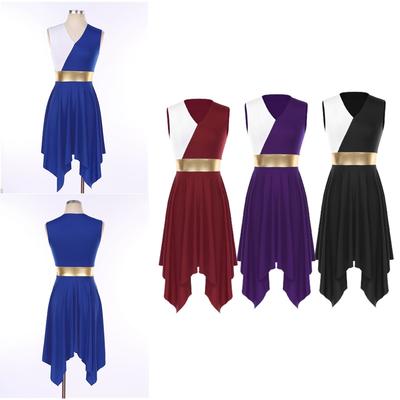 Praise Dance Dresses for Women Sleeveless Asymmetrical Color Block Tunic Liturgical Worship Dancewear