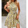 Fashion Slim Floral Printed Sleeveless Ladies Dress For Vacation Casual High-waist Halter Short Dress Women Sexy Vestidos 26513