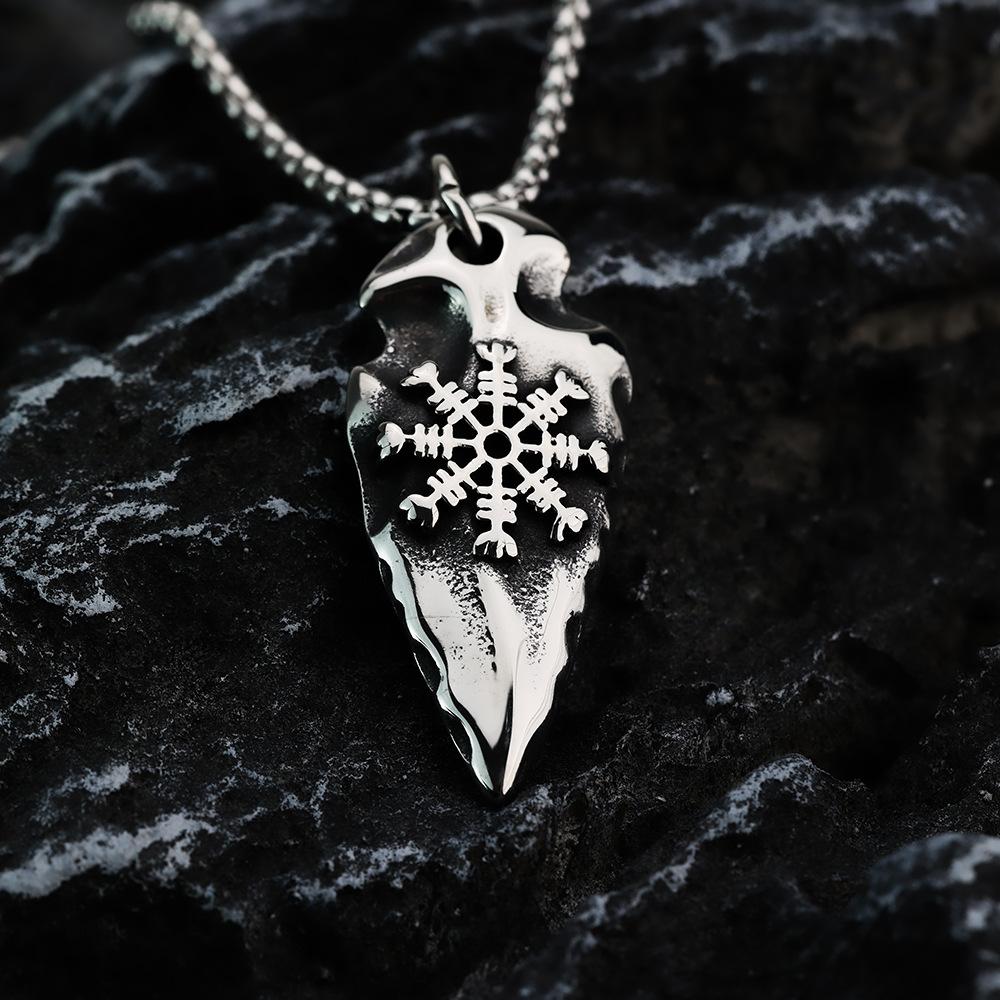 Viking Style Arrow Rune Compass Raven Pendant Necklace For Men Retro Titanium Steel Jewelry