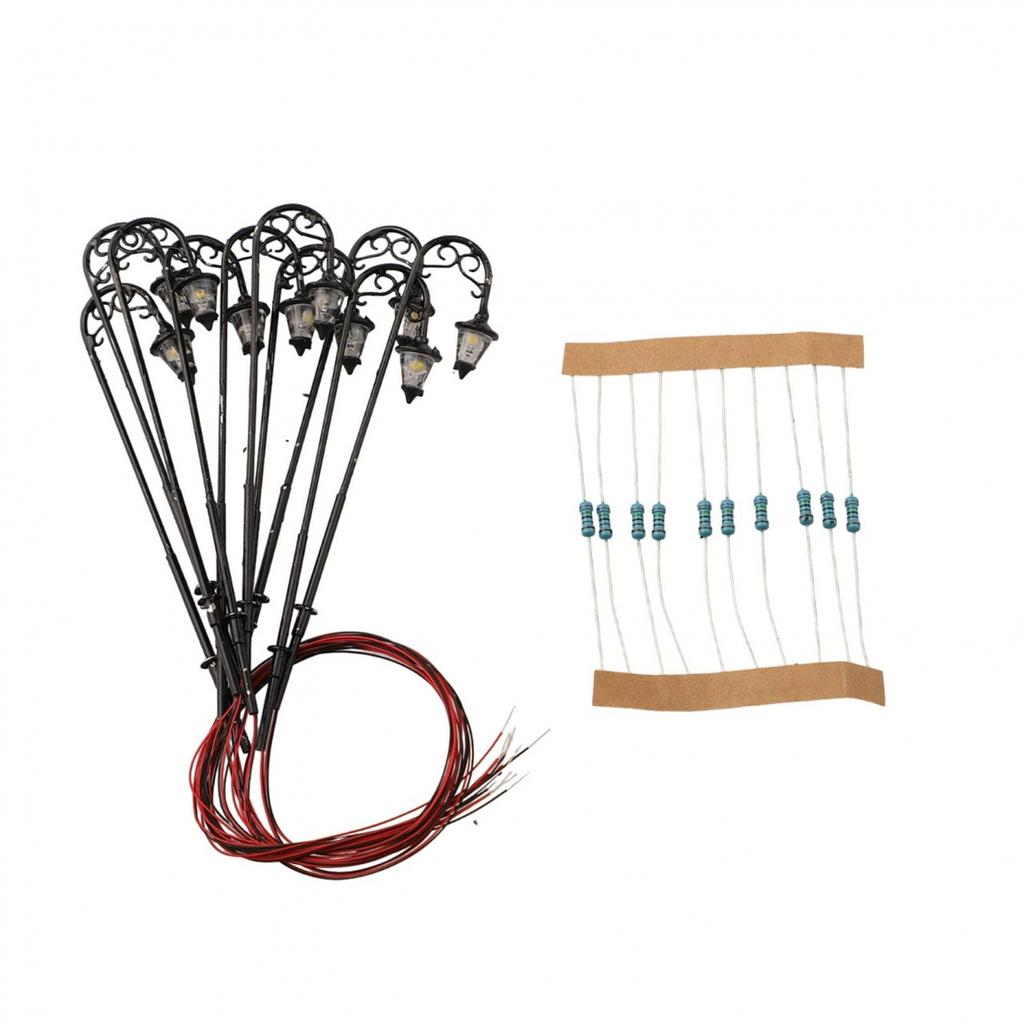 Model H0 Gauge Light Park Lanterns Set & Resistors 10* 1:87