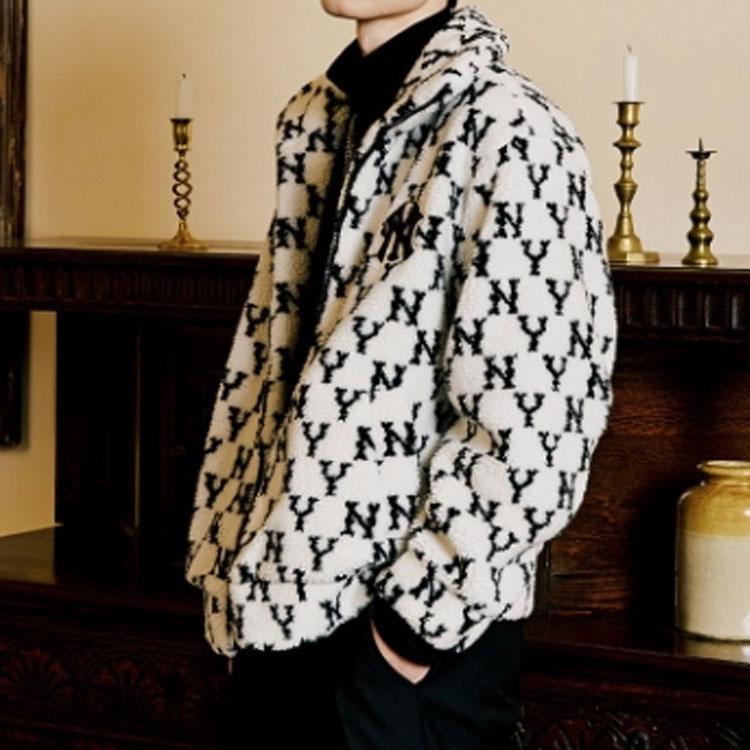 New MLB Velvet feel Coat Unisex Cream White 3AFDM0126-50CRS