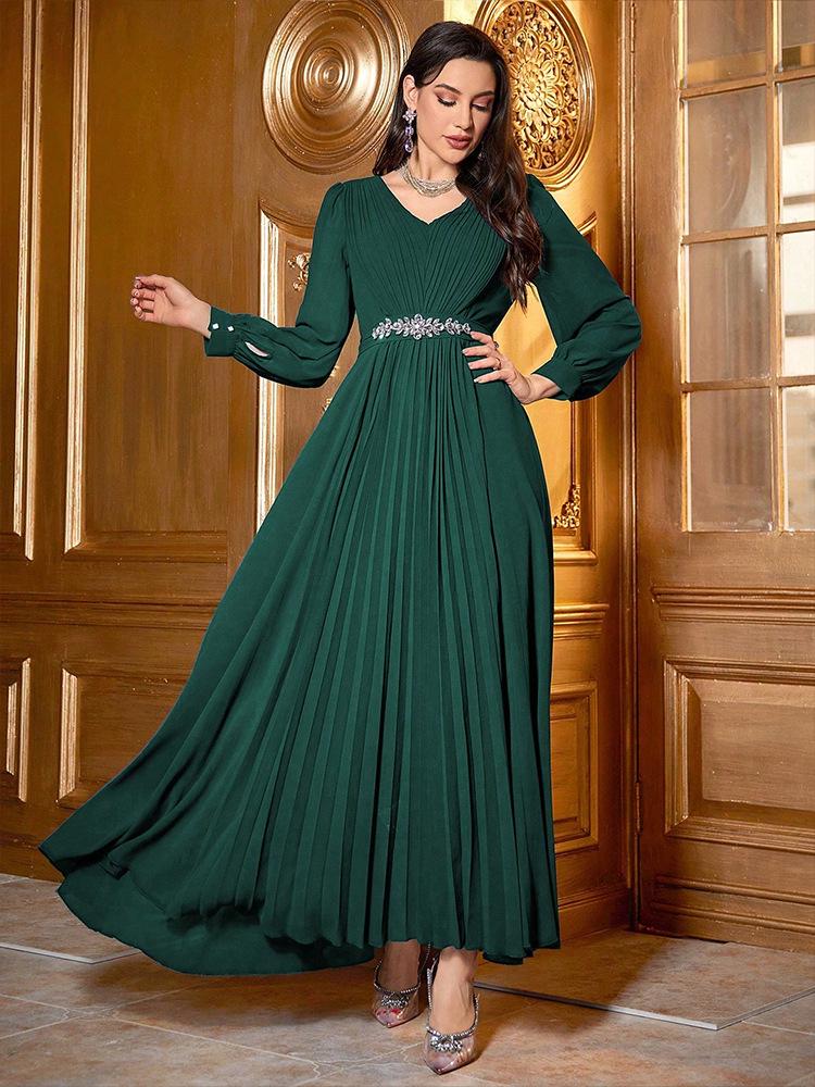 KY804-1 Elegant Chiffon Ruched Evening Dress - Women's Fashion