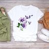 Casual Flower Graphics Women's T-Shirt 90S Summer Blouse Short Sleeves Tees Loose White O-Neck Shirts Female Tops Kpop Clothing