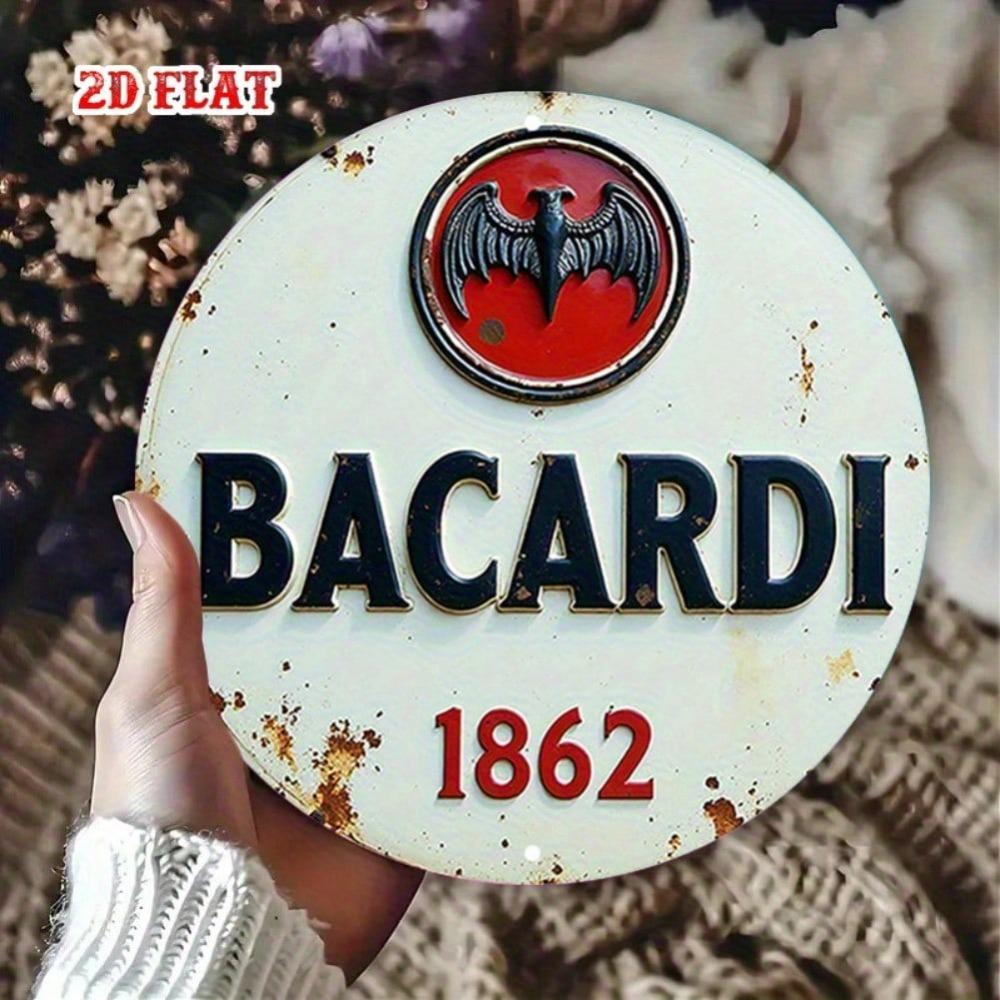 Vintage Bacardi Rundes Aluminiumschild Rustikale Metallwandkunst Heimbar Café Garage Dekoration