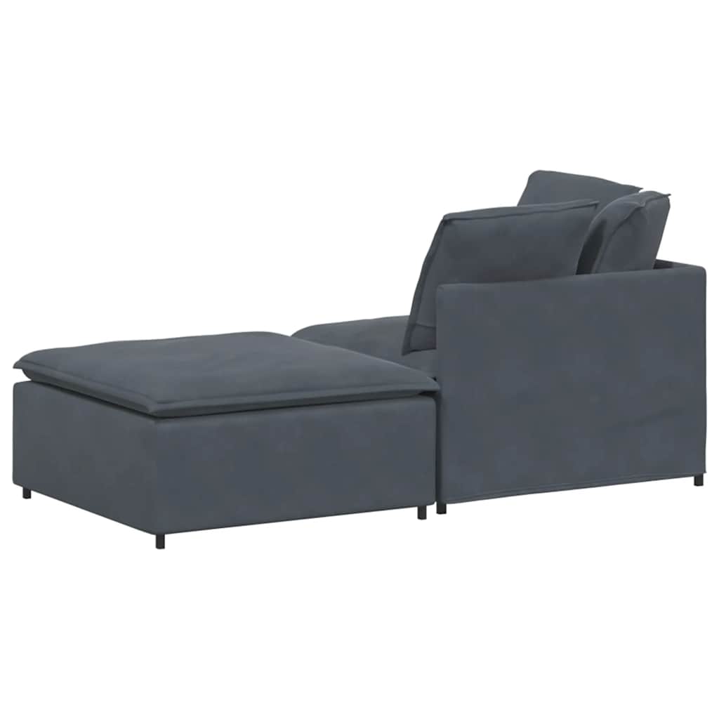 Modular Sofa with Footstool and Cushions Velvet Dark Grey