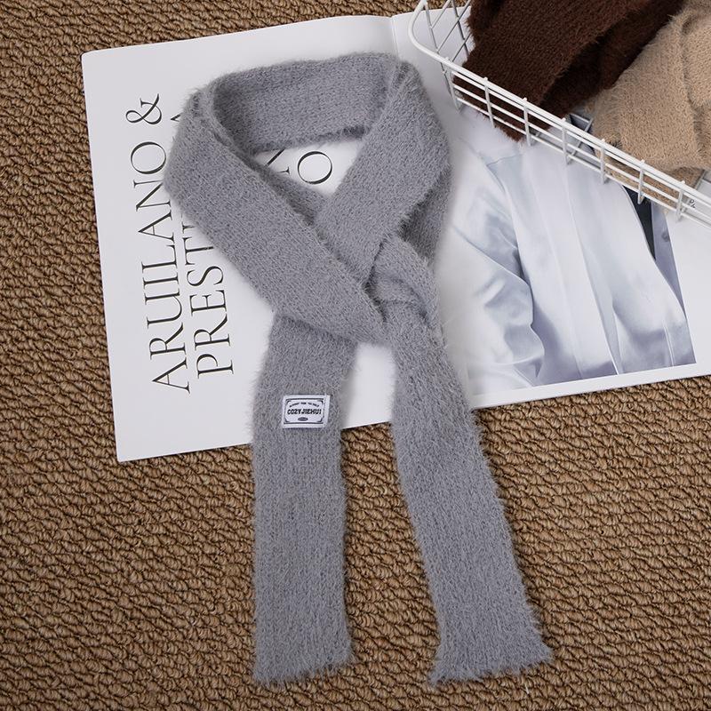 Black And White Striped Plush Scarf Women's Scarves Neck Warmer Girls Versatile Decoration Korean Thin And Narrow Long Tie Scarf