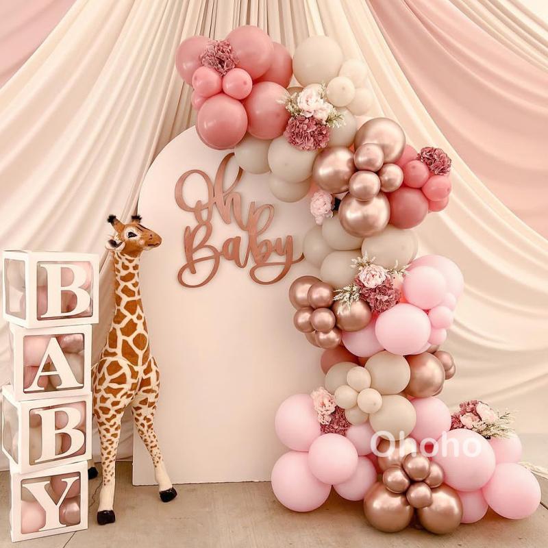 Decorazioni Baby Shower Neutro - Kit Palloncini Verde Bianco Oro Con Giraffa E Cervo - Per Battesimo, Festa Nascita, Gender Reveal