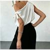 Women One Shoulder Satin Blouse With Bow Detail Elegant Sleeveless Party Tops