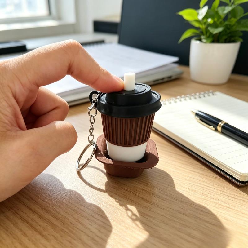 Anti-Stress Ice Cream Cone Keychain 1Pcs Soft Calming Finger Button Fidget Toy for Office Workers Anxiety Relief