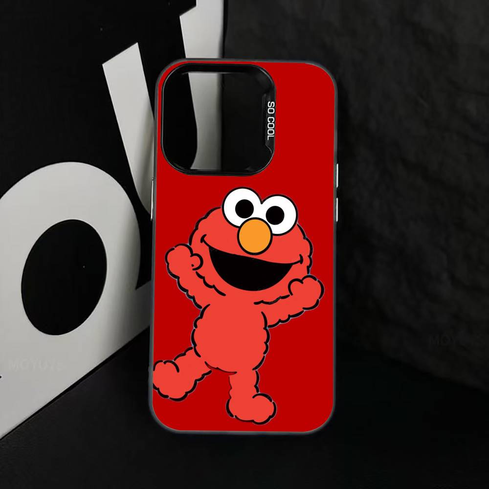 Cut Cartoon E-Elmo Phone Case For iPhone 17,16,15,14,13,12,11 Plus,Pro Max,XS,Colored Silver Plated Inside Cover
