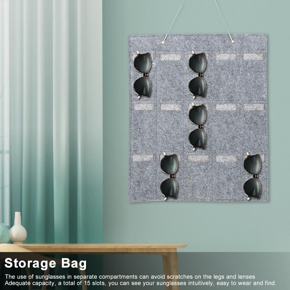 15 Pockets Household Felt Sunglasses Storage Bag Eyeglass Container Wall Hanging Bag
