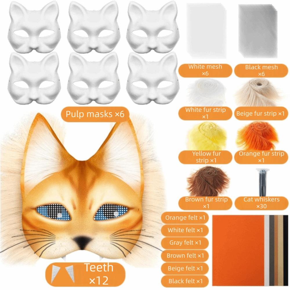 Handmade White Mask Kit Half Face Mask Felt Sheet Cat Mask Faux Fur Blank Mask Animal Mask Cosplay