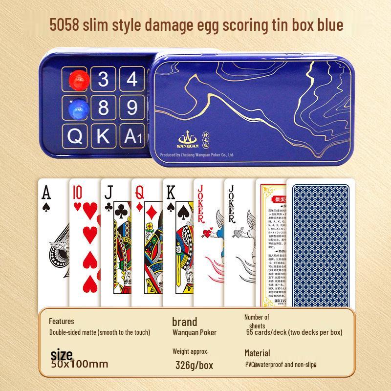 

Slim PVC Waterproof Guan Dan Playing Cards in Tin Box - Narrow Version (Model 5058)