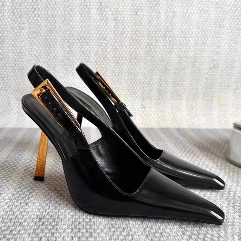 Módní Sexy Vysoké Podpatky Dámské Sandály Špičatá Špička Mělké Módní Boty Nový Návrhář Slingback Nazouváky 2024 Podzim Elegantní Femme Zapatos