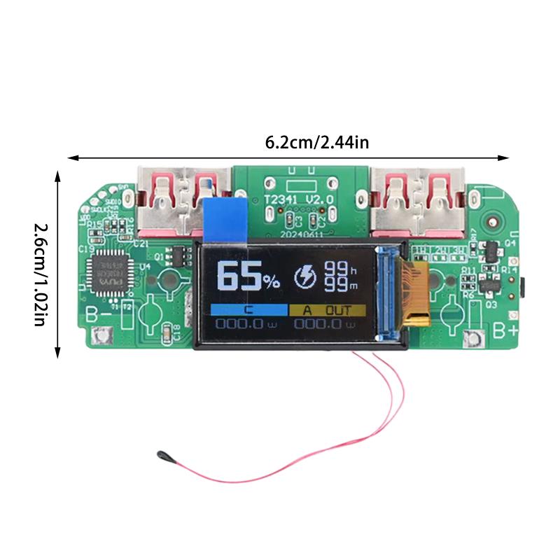 1Pcs Bidirectional Fast Charger Buck Converter Mobile Power Module Diy Power Motherboard With Display Type-C Usb 22.5W
