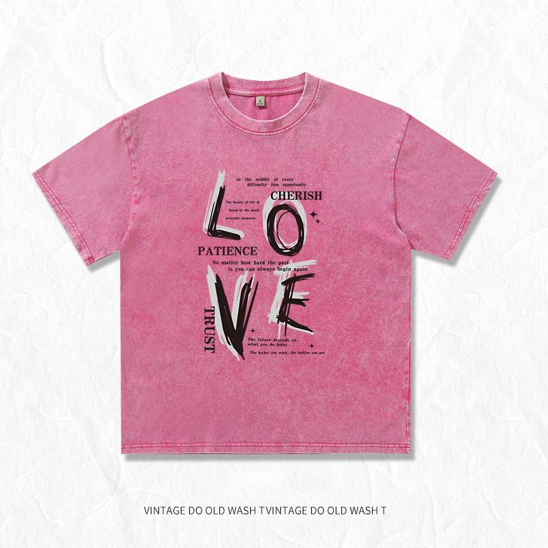 Men Women Summer Retro Washed Cotton Short Sleeve T-Shirt Hip Hop Streetwear Breathable Tops Tee XS