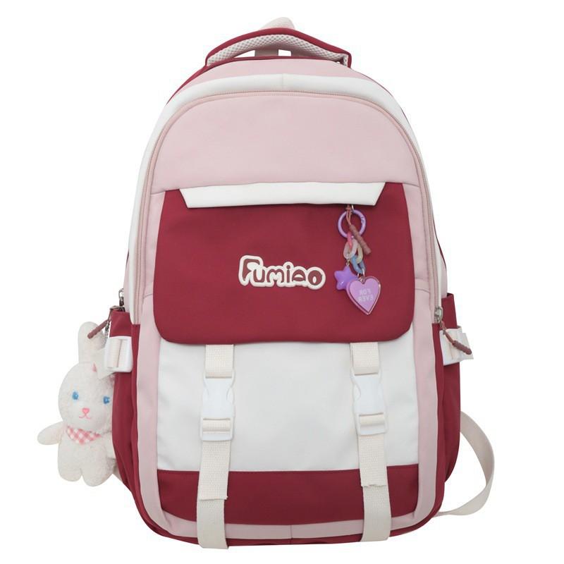 2024 New Style Contrasting Color Backpack Female Preppy Girl Cute Schoolbag Japanese Large-capacity Student All-match