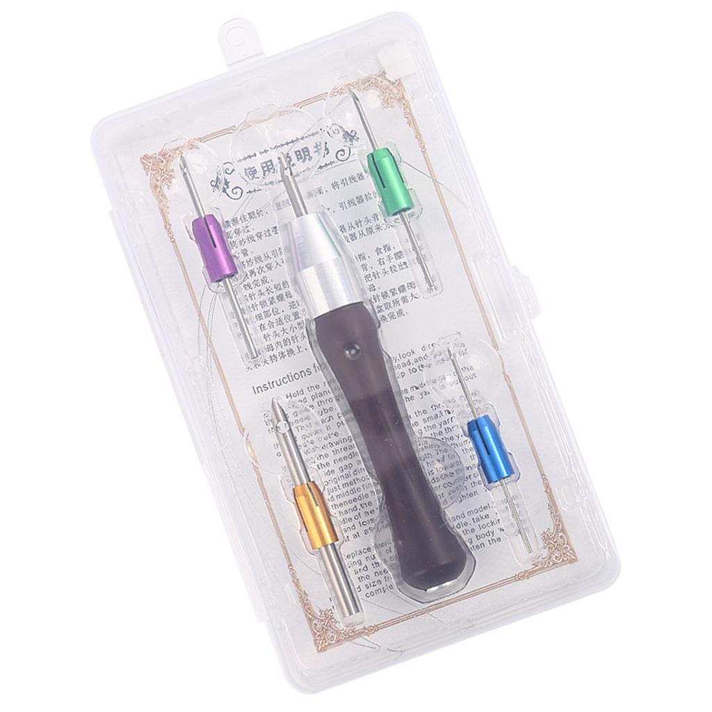 Punching Needle Embroidery Set with 4 Punching Needle Head 2 Threader Wood Handle Embroidery Pen for Embroidery Craft