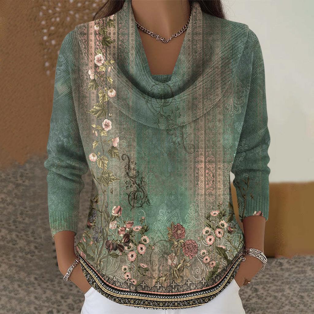 Dámský ležérní a módní svetr s dlouhým rukávem a potiskem, kulatým výstřihem