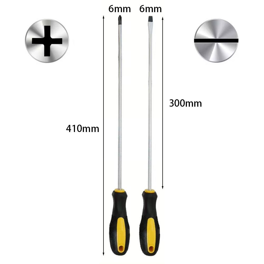 6x300mm Screwdriver Long Slotted Cross Head Screwdriver Bits Rubber Handle Multipurpose Magnetlc Manual Screw Driver Tools