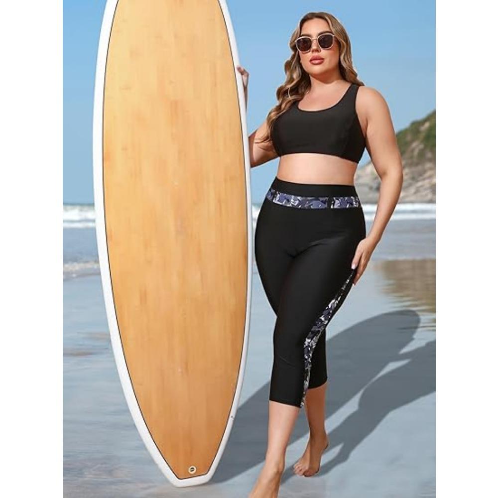 CHARMLEAKS Übergröße Badehose für Damen Hochtaillierte Badekappri Badeshorts Schwimmleggings