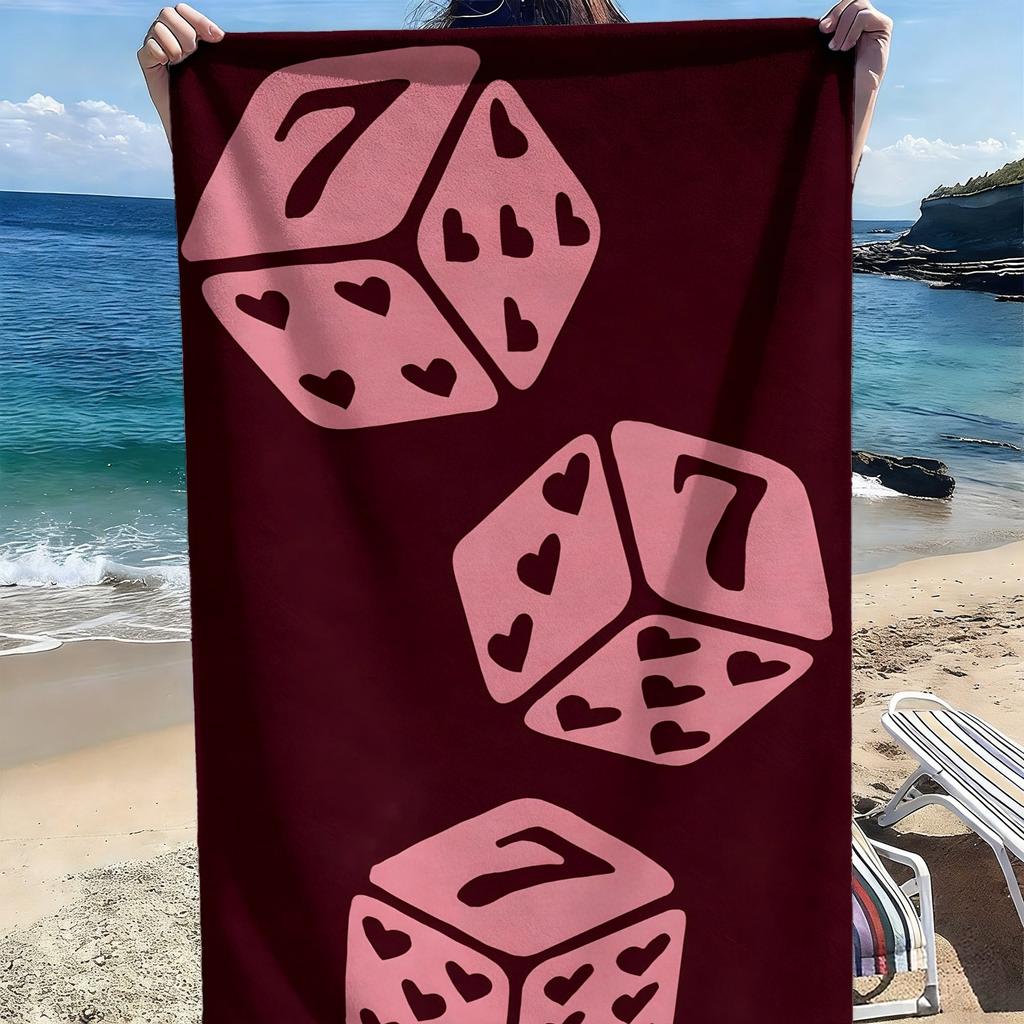 Fashion dice with heart-shaped pattern polyester microfiber beach towel is highly absorbent, suitable swimming and beach outings