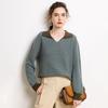 Women's Color-Block Lapel Knit Sweater: Loose Long Sleeve Stripe Base Layer for Autumn/Winter