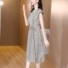 Chic Round Neckline Long Dress with Vintage Floral Print for Women