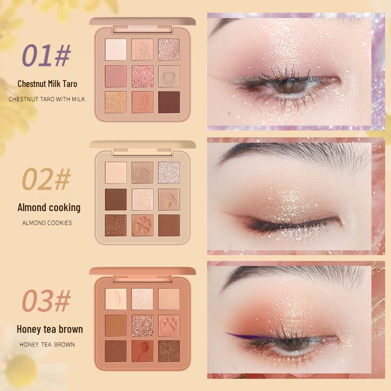 NOVO Nine-Color Earth Tones Eyeshadow Palette: Shimmer, Matte, Fine Glitter, Blendable, Student-Friendly.