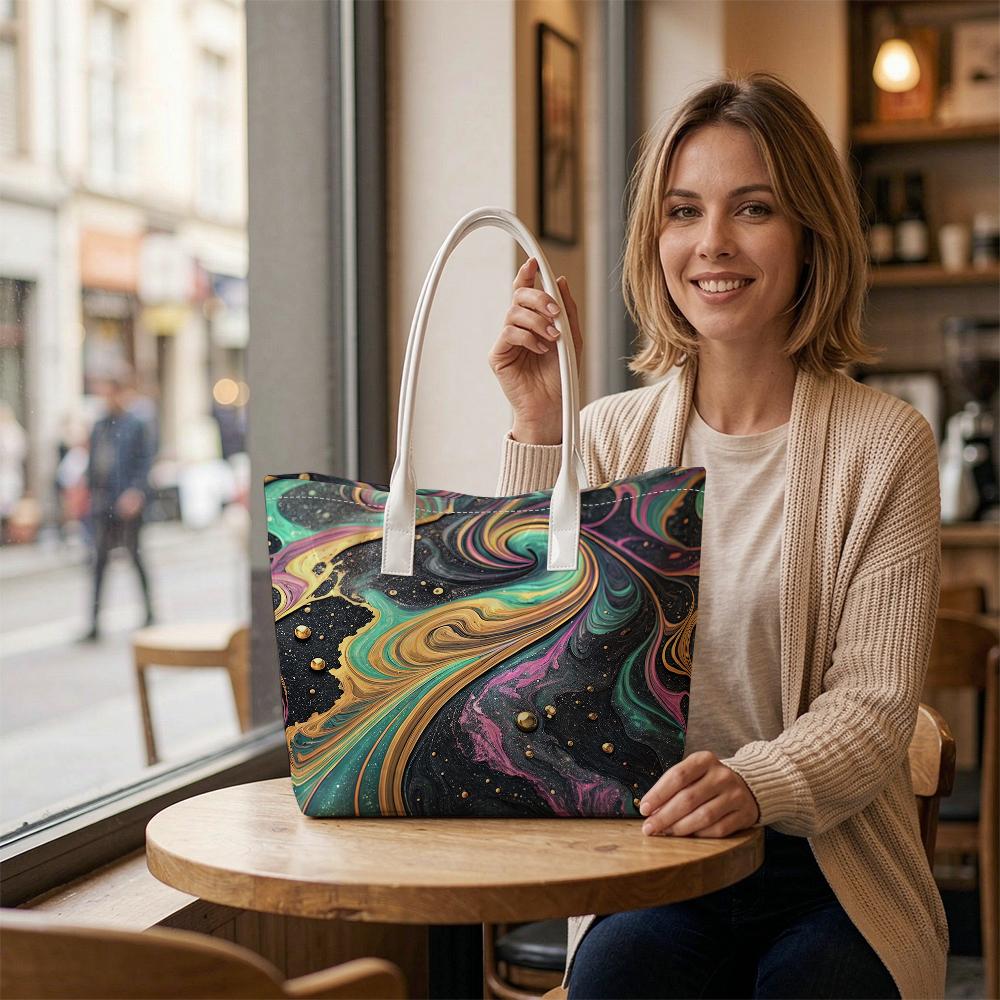 Fashion Swirl Print Tote Bag Casual Large Capacity Shoulder Handbag for Daily Use