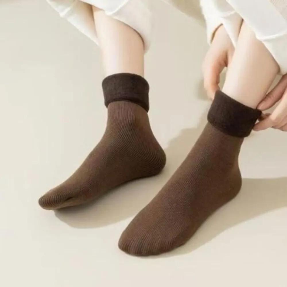 Women s warm, thick fleece-lined winter socks for daily use ivory