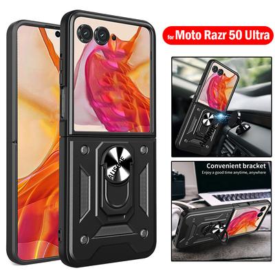 Funda for Motorola Razr 50 Ultra Case Armor Slide Camera Ring Stand Protective Cover for Motorola Moto Razr 50 Ultra Capa