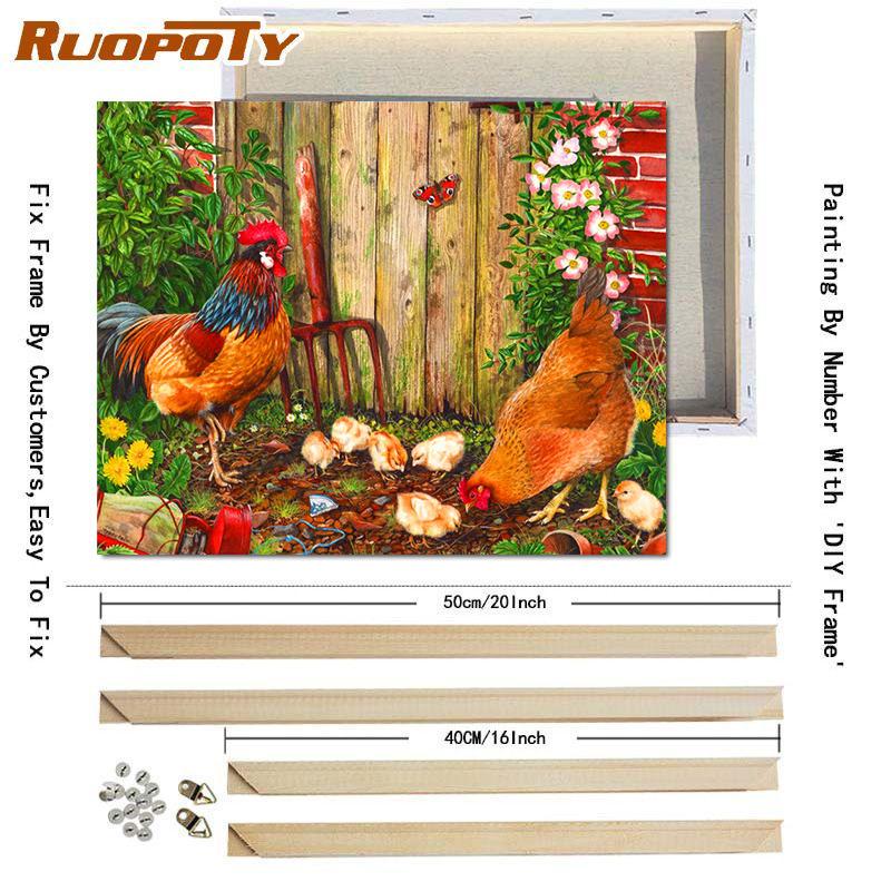 RUOPOTY DIY Painting By Numbers Animal Pictures By Number Chicken Kits Hand Painted Paintings Art Drawing On Canvas Home Decor