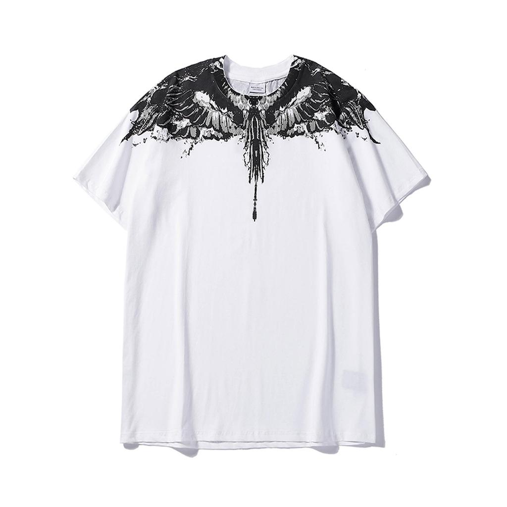 Marcelo Classic Phantom Wings Short Sleeve T-Shirt with Colorful Feathers and Lightning Design