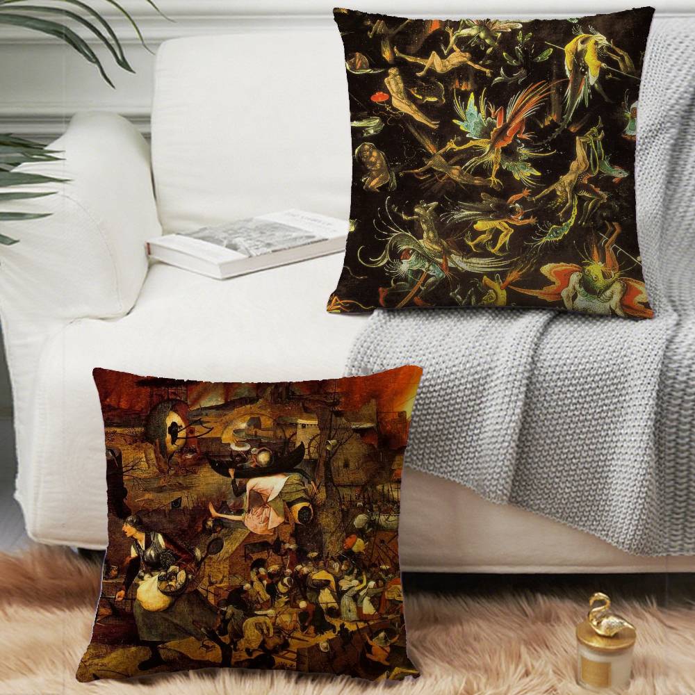 Federa Cuscino Decorativa per Divano Casa Stampa Double-sided Peluche Corto Federa Cuscino Regalo con Opere di Hieronymus Bosch