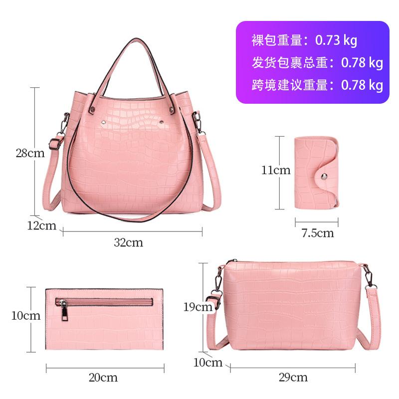 Women's Bag New Fashionable Crocodile Pattern Four-piece Set, Mother and Child Bag, Stone Pattern One Shoulder Portable Messenger Bag Fashionable
