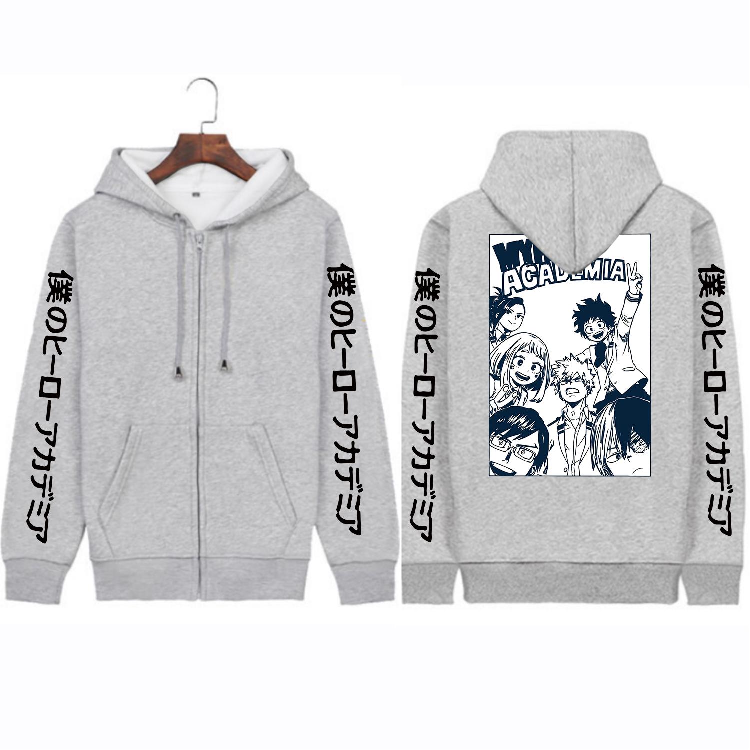 

Толстовка с капюшоном с принтом Midoriya Izuku и Bakugou Katsuki в стиле аниме My Hero Academia для мужчин и женщин с капюшоном на молнии Куртка Harajuku на молнии 4XL серый