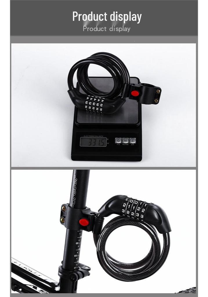 Five-Digit Combo Bicycle Lock – Electric Vehicle, Mountain Bike, Anti-Theft Steel Cable Loop