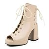 Fashion Woman Gladiator Platform Sandals Sexy Dress Party Lady Red Black Patent Leather Peep Toe Lace Up High Block Heels Shoes