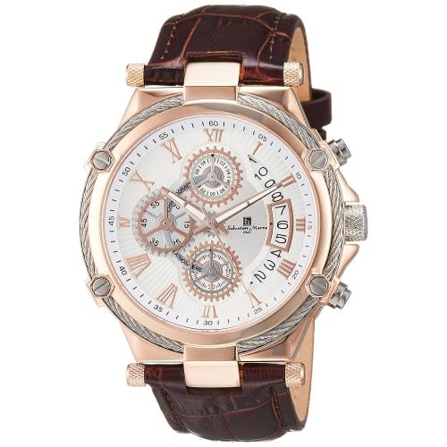 Salvatore Marra Men's Chronograph Watch with Roman Numerals, SM18102-PGWH, Officially Imported