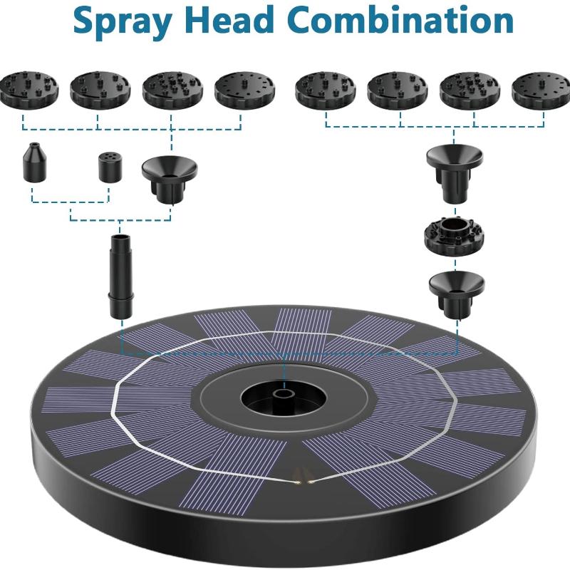 3.5W Solar Fountain, DIY Fountain Shape with 6 Nozzles, Suitable for Solar Fountain Pump In Garden Outdoor Bird Bath Aquariums