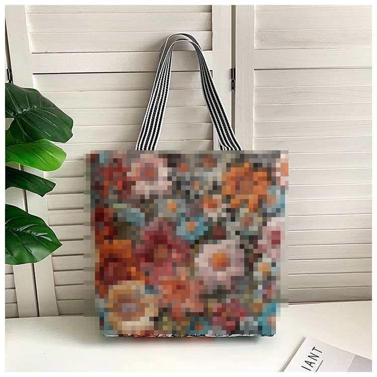 Ethnic Style Embroidered Canvas Shoulder Bag with Gold Thread.