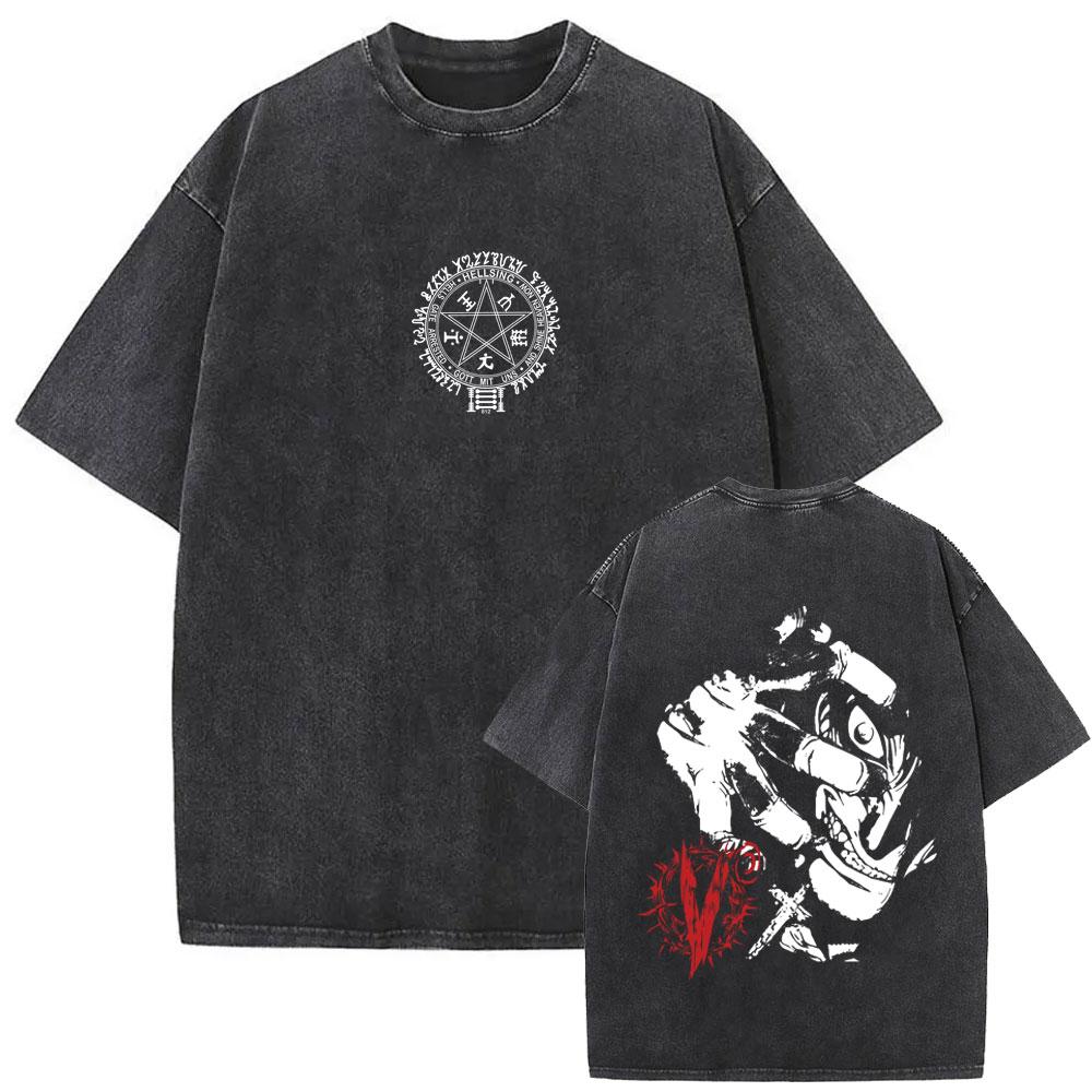 Washed Vintage Anime Hellsing Abraham Van Helsing Vampire Alucard Merch T-shirts Men s Women Manga Oversized T Shirts Streetwear S разноцветный