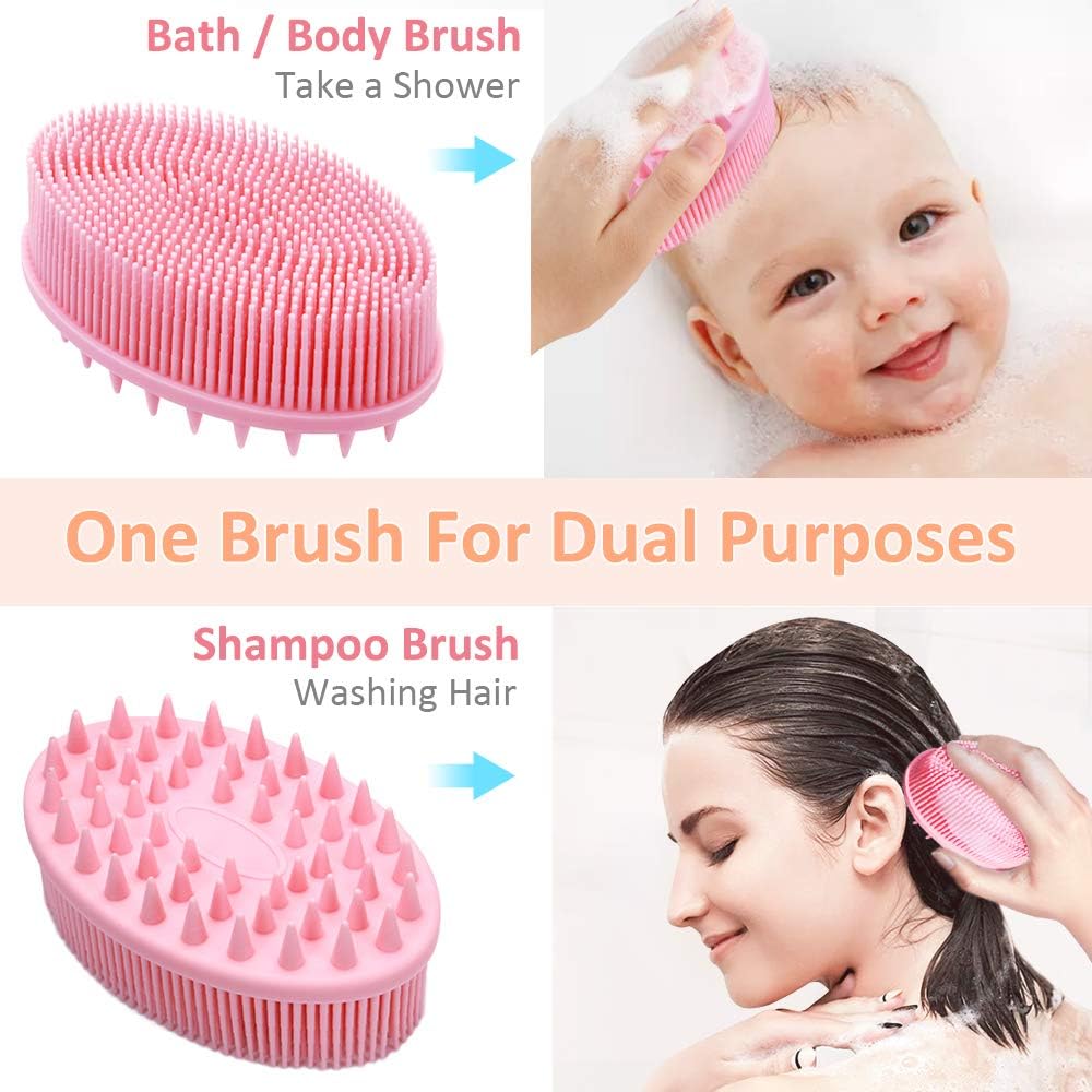 Exfoliating Silicone Body Scrubber for Shower, 2 In 1 Silicone Bath and Shampoo Brush for Gentle Scrub Skin Exfoliation